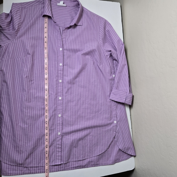 J. Jill Purple and White Pinstriped Top With Side Buttons Preppy Casual - Picture 13 of 13